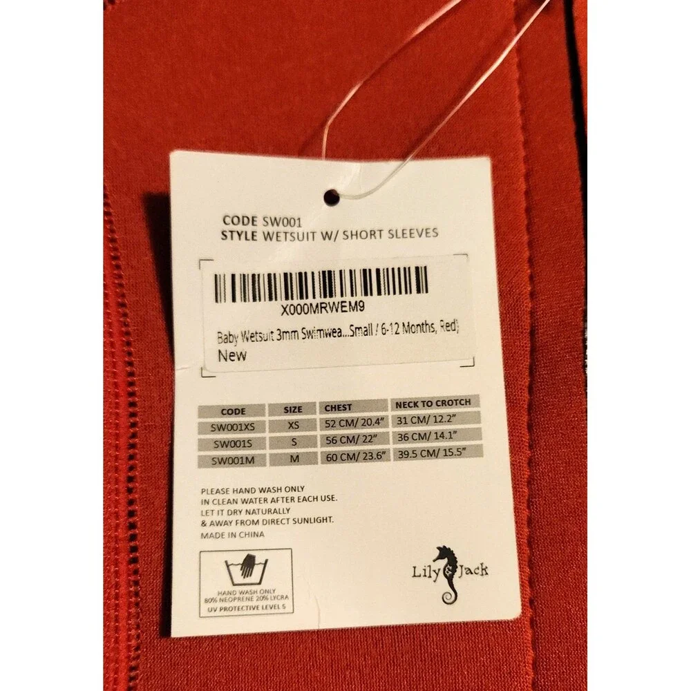 Lily & Jack Baby Wetsuit Short Sleeves Zip Front Red Size XS 6-12 months